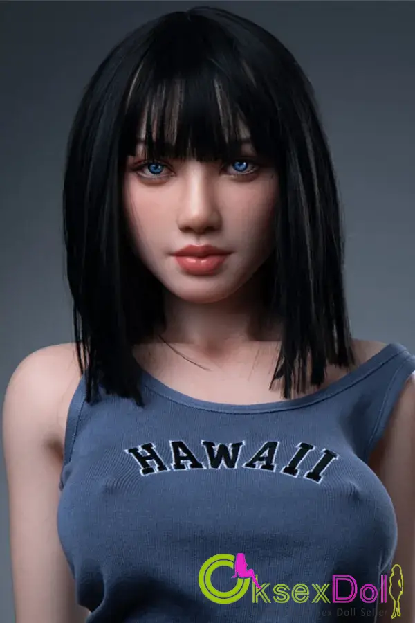 Hawaii Print Vest Jeans Love Doll Black Medium Hair 153cm/5ft F-cup Silicone Doll Sex