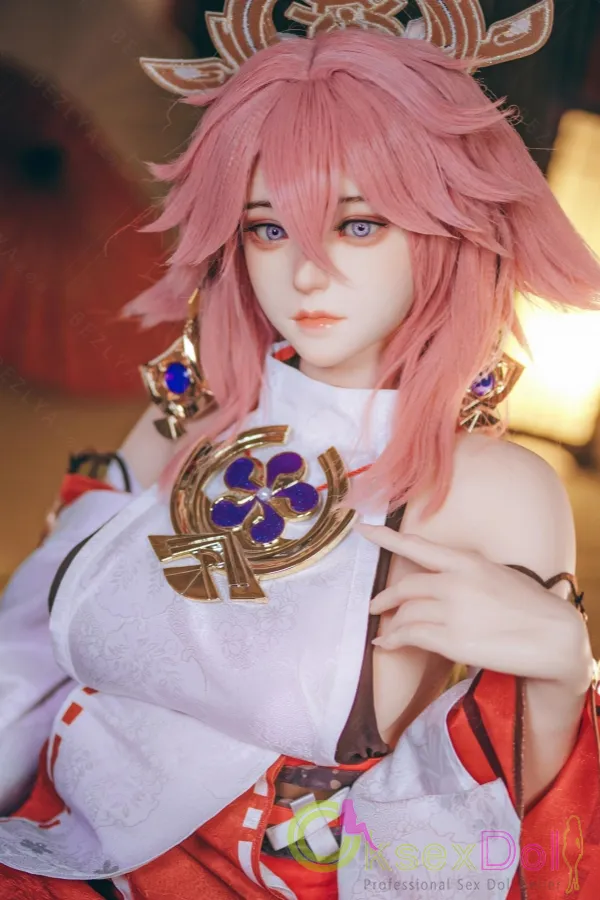 Yae Miko Cosplay Genshin Impact Realdoll 2.2CF Bezlya Dolls Silicone 155cm/5.08ft Pink Hair Real Life Sex Doll 